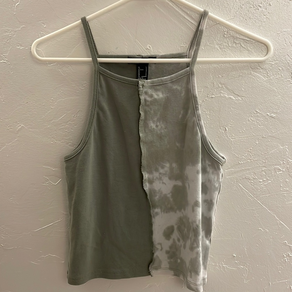 Forever 21 Two-Tone Tank Top Sage Green/Tie Dye